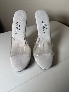 Ellie White Slide Mules with Clear Upper